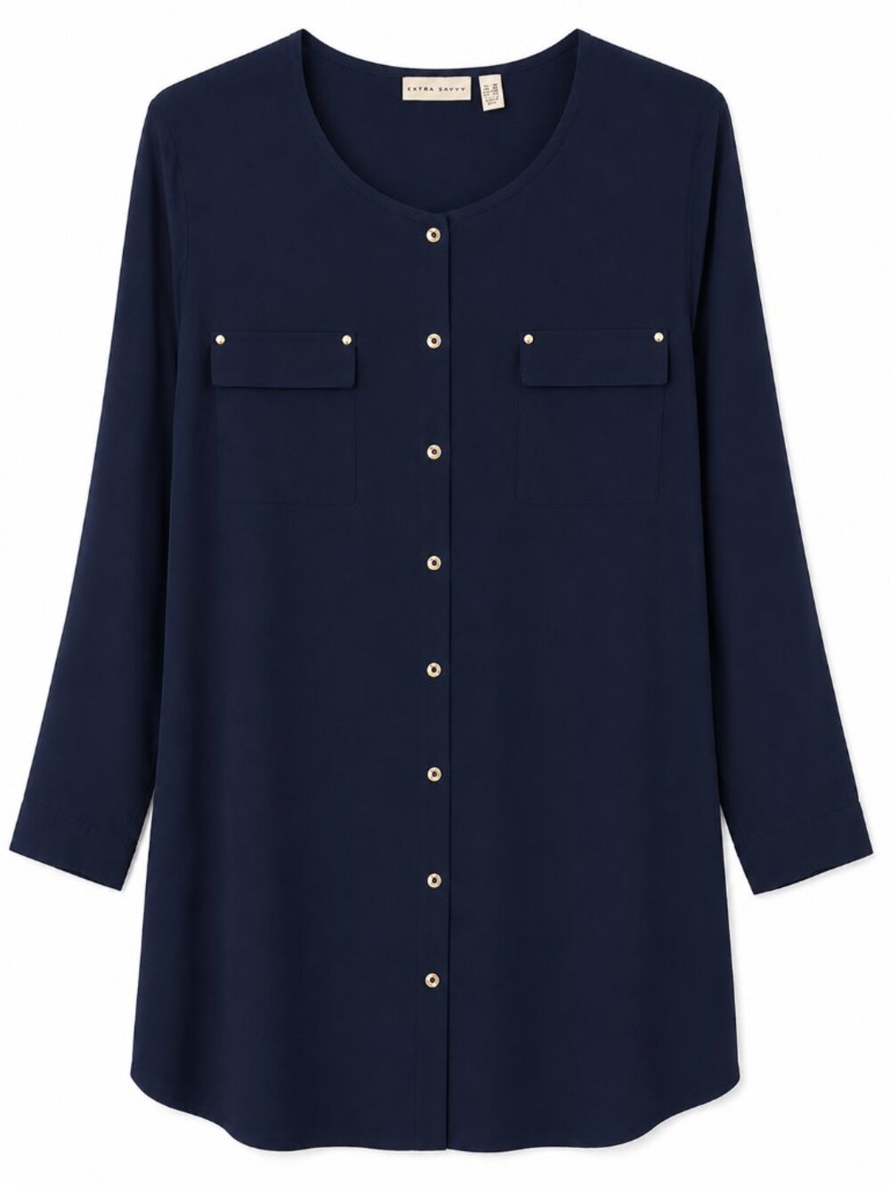 Susan Graver 2x Navy Blue Dress . Long Sleeve Tunic Dress with Snap Pockets . - Picture 2 of 8